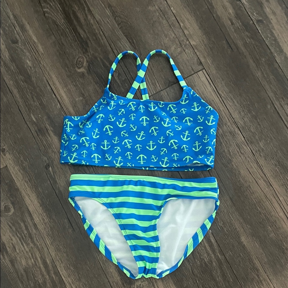wonder nation Blue & Green Anchor Print Two-Piece Bikini
